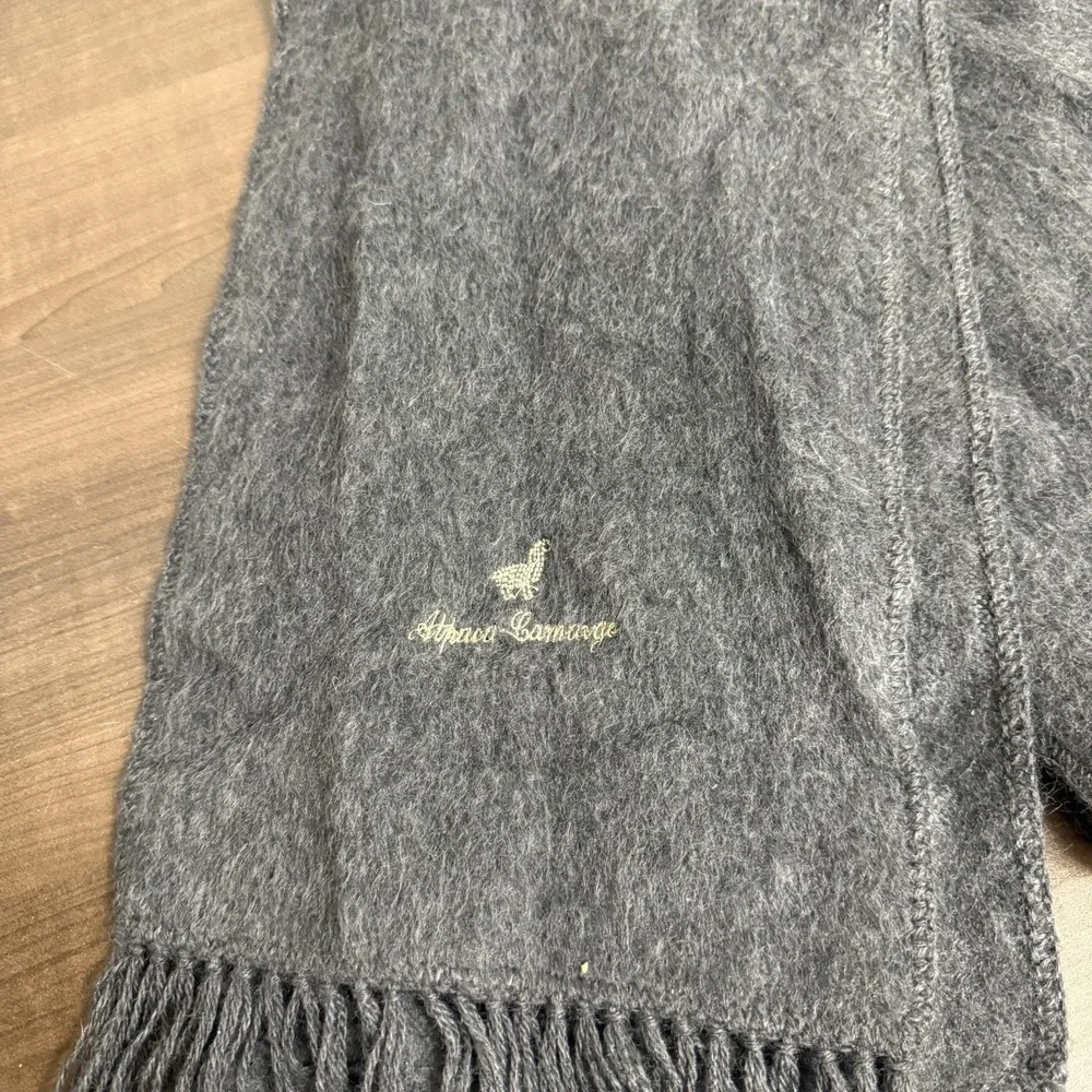 Alpaca Camargo Gray Silver Peruvian Alpaca Wool Scarf Fringe‎ Embroidered OS